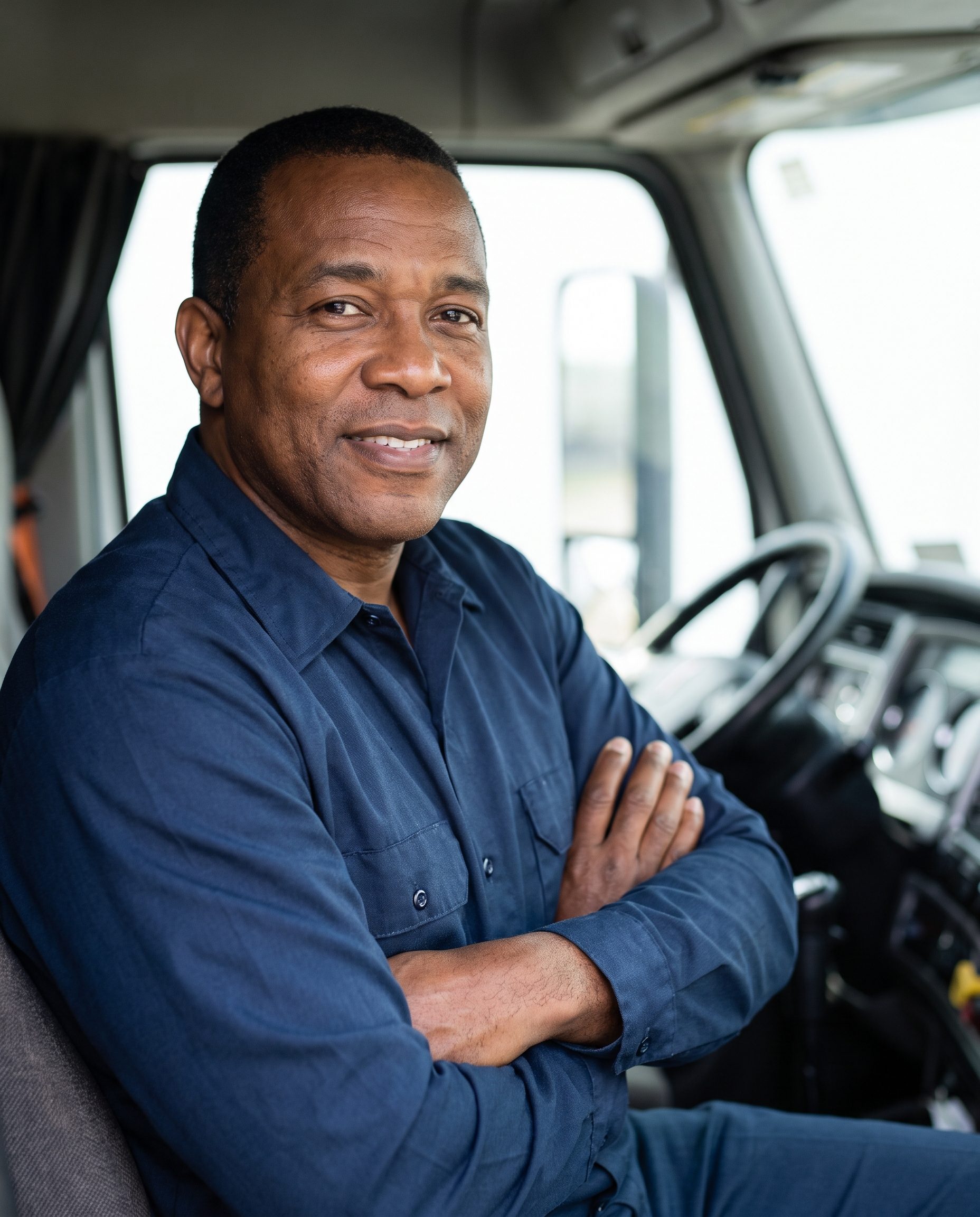 A confident professional truck driver